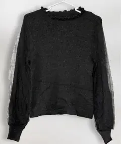 最終価格MAJESTIC LEGON ラメニット 長袖 ブラック チュール袖 M