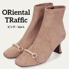 【ORiental TRaffic】パールモチーフ切替ストレッチブーツ／ピンク