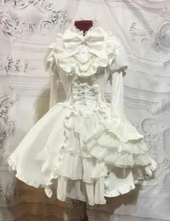 【MARBLE】アリス風編み上げドレスワンピース：白×白フリル×白パール【美品】