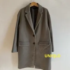 UNIQLOウール36%混合ロングコート チェスターコート カーキ系
