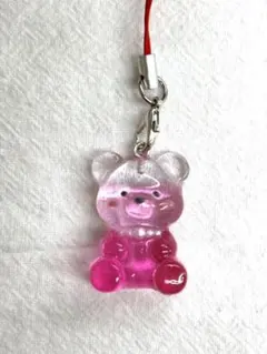 【レジン】くまさんストラップ　ピンク　クリア