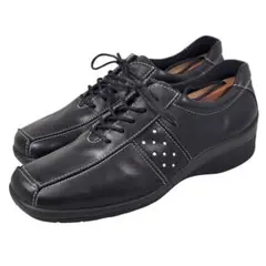 ほぼ新品 ECCO エコー 23.5 レザー スニーカー レースアップ ブラック