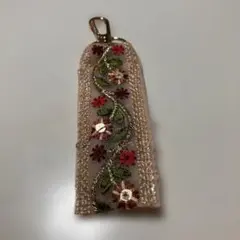 インド刺繍リボン　ハンドメイド　花柄刺繍携帯ストラップ