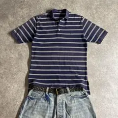 90s Ralph Lauren ラルフローレン ボーダー ポロシャツ ネイビー