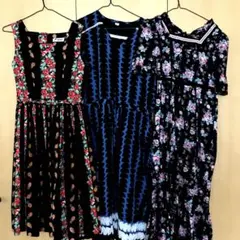 カジュアルワンピース 3点セット 花柄 ストライプ