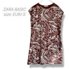 【ザラベーシック】良品✨ペイズリーフレンチスリーブチュニック EUR/S 赤茶