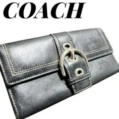 vintage COACH レザー 長財布 バックル ベルトデザイン ステッチ
