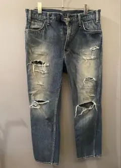 値下げ！UNUSED ダメージ加工 ストレートデニムのサムネイル