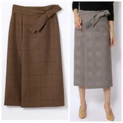 ☆BALLSEY ポリエステルウールチェックベルテッドスカート 34 Dブラウン