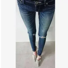 GYDA KNEE ダメージスキニーデニムパンツ クラッシュ ローライズ S