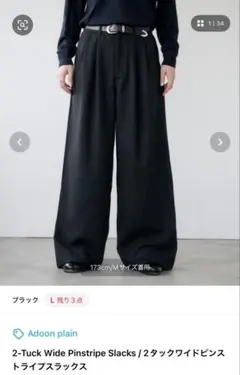 2タック　ワイドピンストライプ　スラックス　L Adoon plainのサムネイル