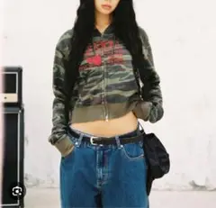 迷彩柄 ジップアップパーカー クロップド