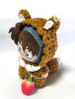 ぬい服 キツネ耳ボンネット紐タイプ＋しっぽ付き服アクセサリー 計3点 ブラウン系