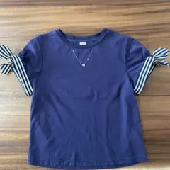 mezzo piano 半袖Tシャツ ネイビー ストライプ袖