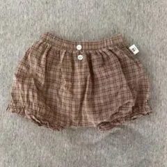 かぼちゃパンツ　ショートパンツ　茶色　チェック　パンツ 韓国ベビー服