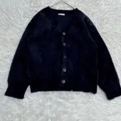 ハッシュパピー　ダークネイビー シャギーニット　カーディガン　M 美品