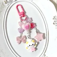 ビーズキーホルダー ビーズストラップ 韓国 コレクトブック y2k ピンク 猫