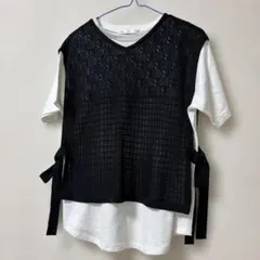 ikka レイヤード風 半袖Tシャツ ニットベスト付きのサムネイル