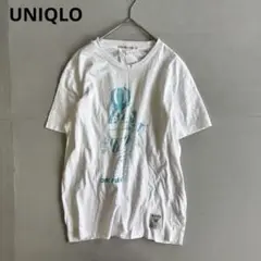 【ユニクロ】半袖プリントTシャツ　ワンピース　綿100% 白　クルーネック（L）
