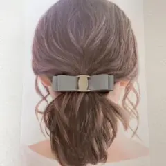 【バックル付リボンバレッタ】ヘアアクセ　ハンドメイド　結婚式　パール　リボン