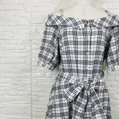 オフショルダー チェック柄 ワンピース M
