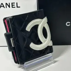 CHANEL シャネル カンボンライン 二つ折り財布 がま口 ブラック/ピンク