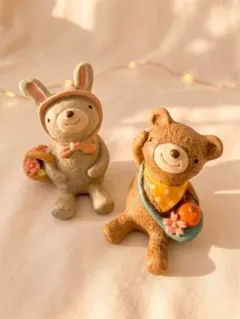 ノーティアニマル　うさぎとくまの置物 2体セット インテリア