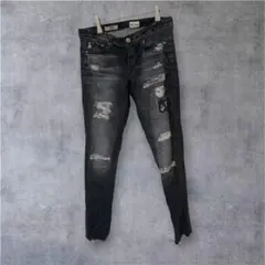 エージー デニムパンツ 切りっぱなし 黒 綿 デニム レディース デニム