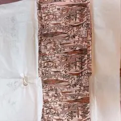 【正絹】小紋 袷着物 淡ピンク 風景柄 山水模様 茶屋辻風 昭和レトロ 和服のサムネイル