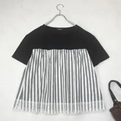PINKHOUSE＊裾レース　ストライプ異素材カットソー　ブラウスのサムネイル