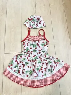 イチゴ柄 ワンピース水着 帽子セット 120cm
