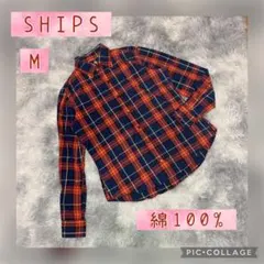 【SHIPS シップス】 レディース 長袖シャツ M チェック柄 綿100%