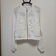 【春のレースブルゾン】ホワイト シースルーブルゾン Sのサムネイル
