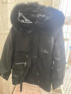 ファー付きフード ブラック ダウンジャケット