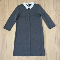 グレー ヘリンボーン ミニワンピース 七分袖