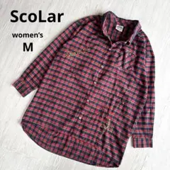 【スカラー】ロングシャツ 長袖 ネルシャツ チェック柄 チュニック M 美品のサムネイル