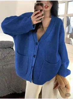 青オーバーサイズニットカーディガン