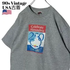 90sヴィンテージUSA古着 Tシャツ グレー L アレクサンドリア記念tシャツ
