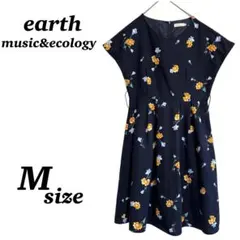 earth music&ecology 花柄ネイビー半袖ワンピース M