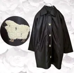 ロング コート ステンカラーコート風【F】ブラック 黒 羊 フェイクレザー 韓国