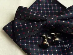 蝶ネクタイ チーフ カフス 結婚式 二次会 前撮り 3点セット ドット柄