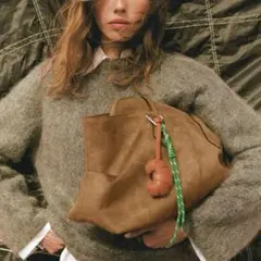 h&m バッグ　スエード調　ブラウン　大容量　クロコダイル