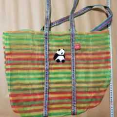 台湾　エコバッグ　トートバック　漁師網鞄　パンダ　5号　畳んで発送 　肩掛け　緑のサムネイル