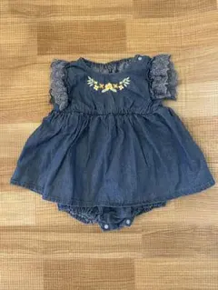BREEZE ベビー女の子(サイズ80)ダークブルー フリル袖ロンパース