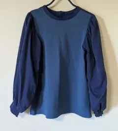 SENSE OF PLACE 　バイカラー　パフスリーブ長袖シャツ　青