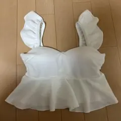 ホワイトフリルペプラム水着トップ