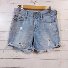 【美品】バックナンバー　レディース　デニム　ショート　ダメージ　M　民族調刺繍のサムネイル