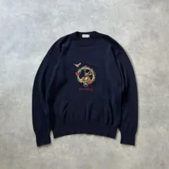Burberrys 90s ウールニット L ネイビー 鹿 刺繍 ヴィンテージのサムネイル