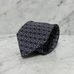HERMES エルメス ネクタイ ネイビー シルク チェーン 総柄