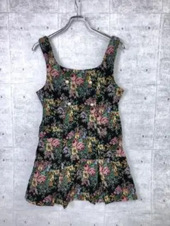ems excite ガーリー古着 花柄ゴブラン織り ノースリーブ ミニワンピ